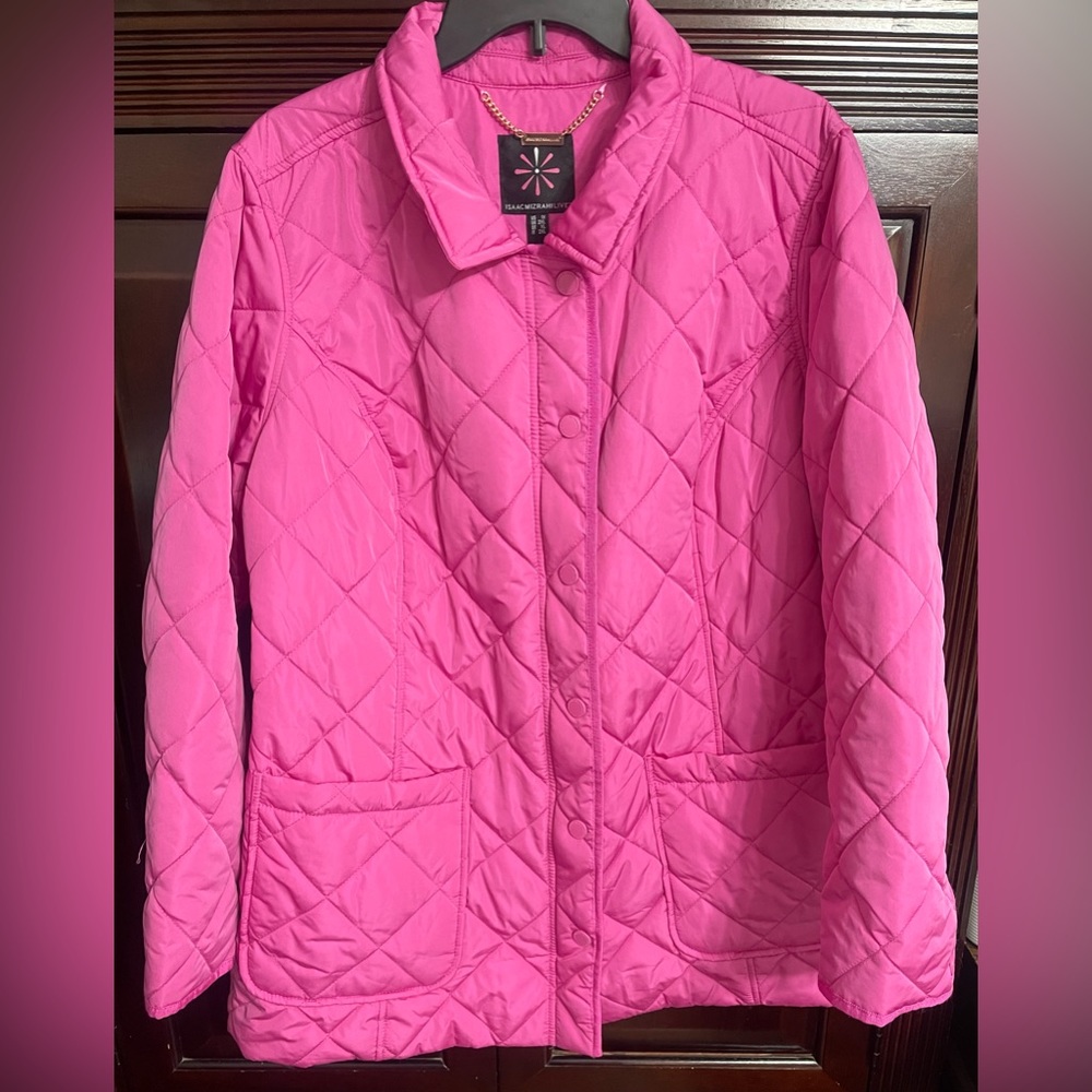 Light-weight jacket with floral print lining and rose gold zipper and snaps.